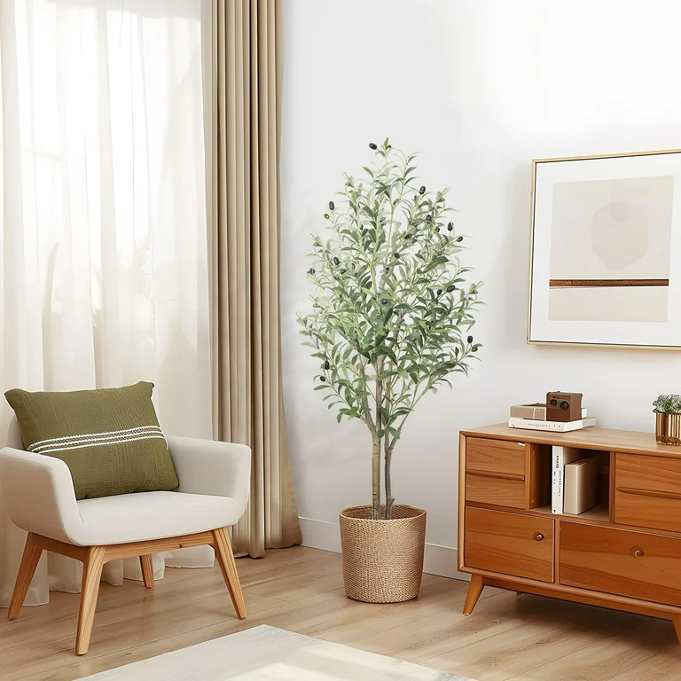 Alupssuc 4 ft Artificial Olive Tree, Silk Fake Potted Tree with Natural Wood Trunk & Lifelike Fru... | Walmart (US)