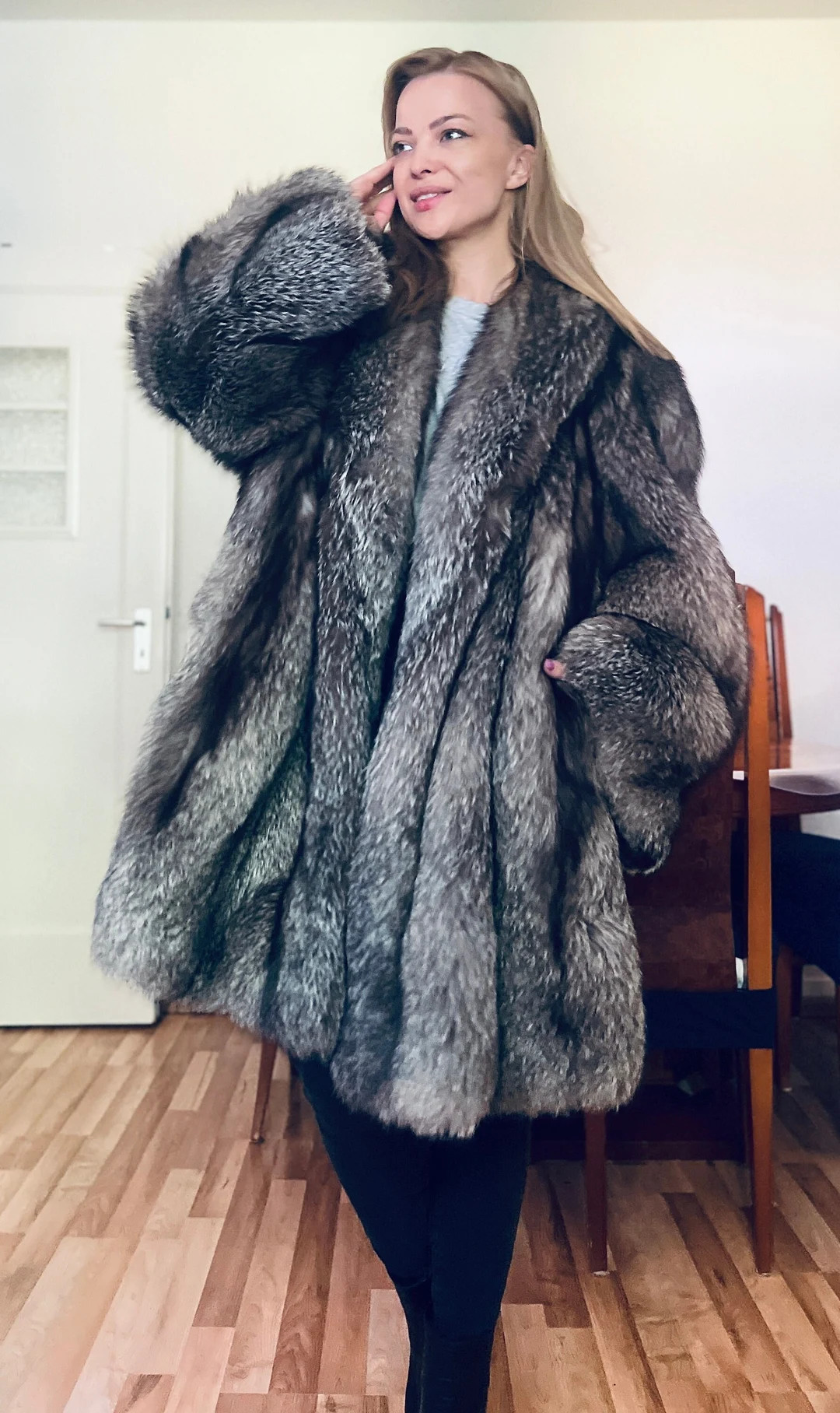 Fox fur coat silver fox crystal Fox fur coat | Etsy (US)