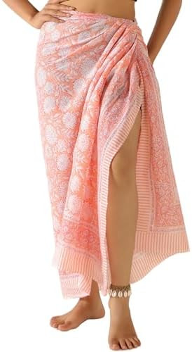 100% Cotton Sarong Coverup for Women Indian Hand Block Print Swimsuit Pareo Wrap Skirt Beach Biki... | Amazon (US)