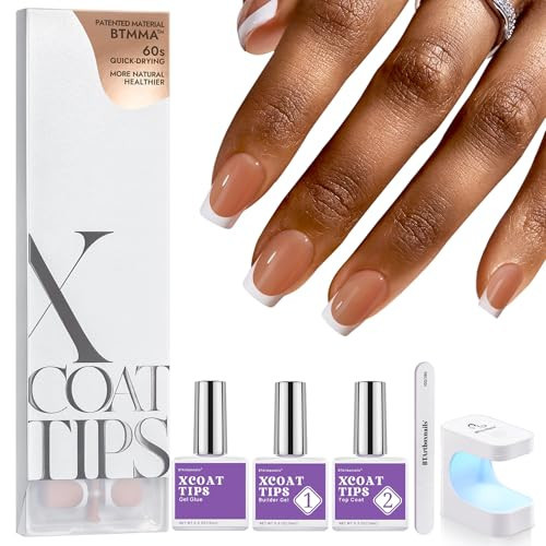 BTArtboxnails XCOATTIPS French Tip Nails - Short Square Brown French Nail Tips with Nail Gel, French Protecing Duo, Nail Lamp, All in One Gel Nail Extension Kit | Amazon (US)