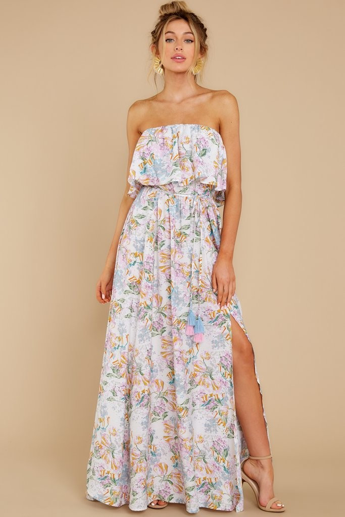 Here She Comes Off White Floral Print Maxi Dress | Red Dress 