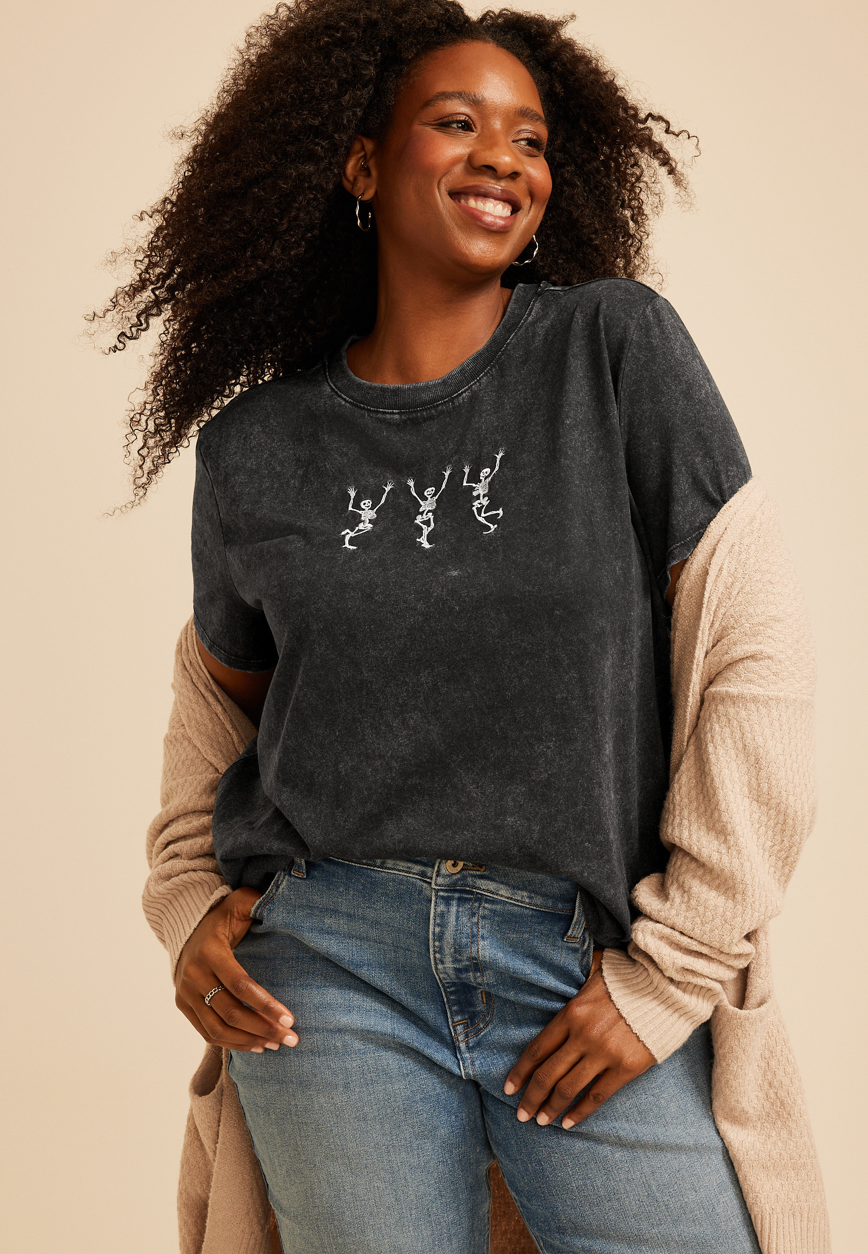 Maurices Plus Size Women's Dancing Skeleton Oversized Fit Graphic Tee | Maurices