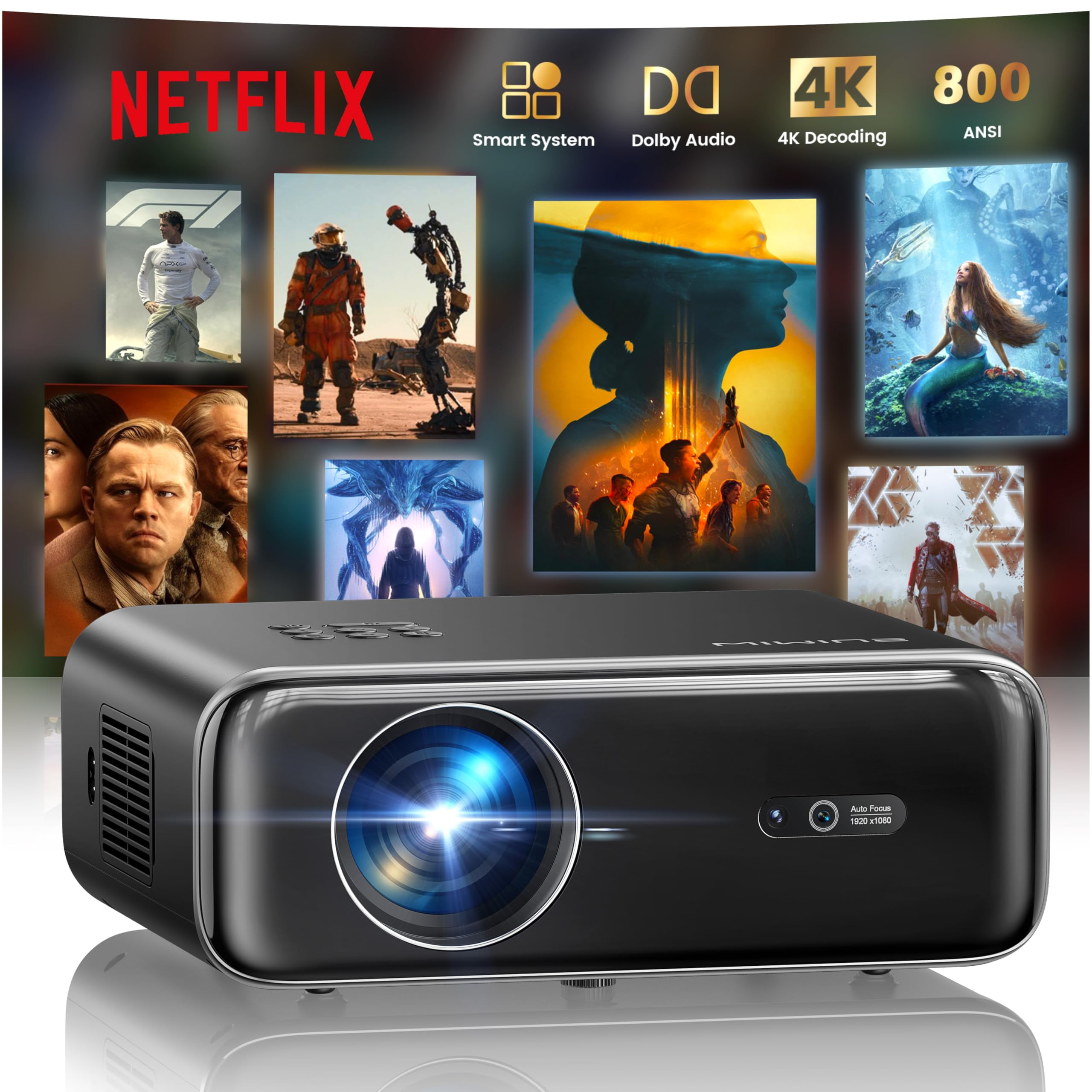[Built-in Official Apps/4K Support] Smart Outdoor Projector with WiFi and Bluetooth, 800ANSI Movi... | Amazon (US)