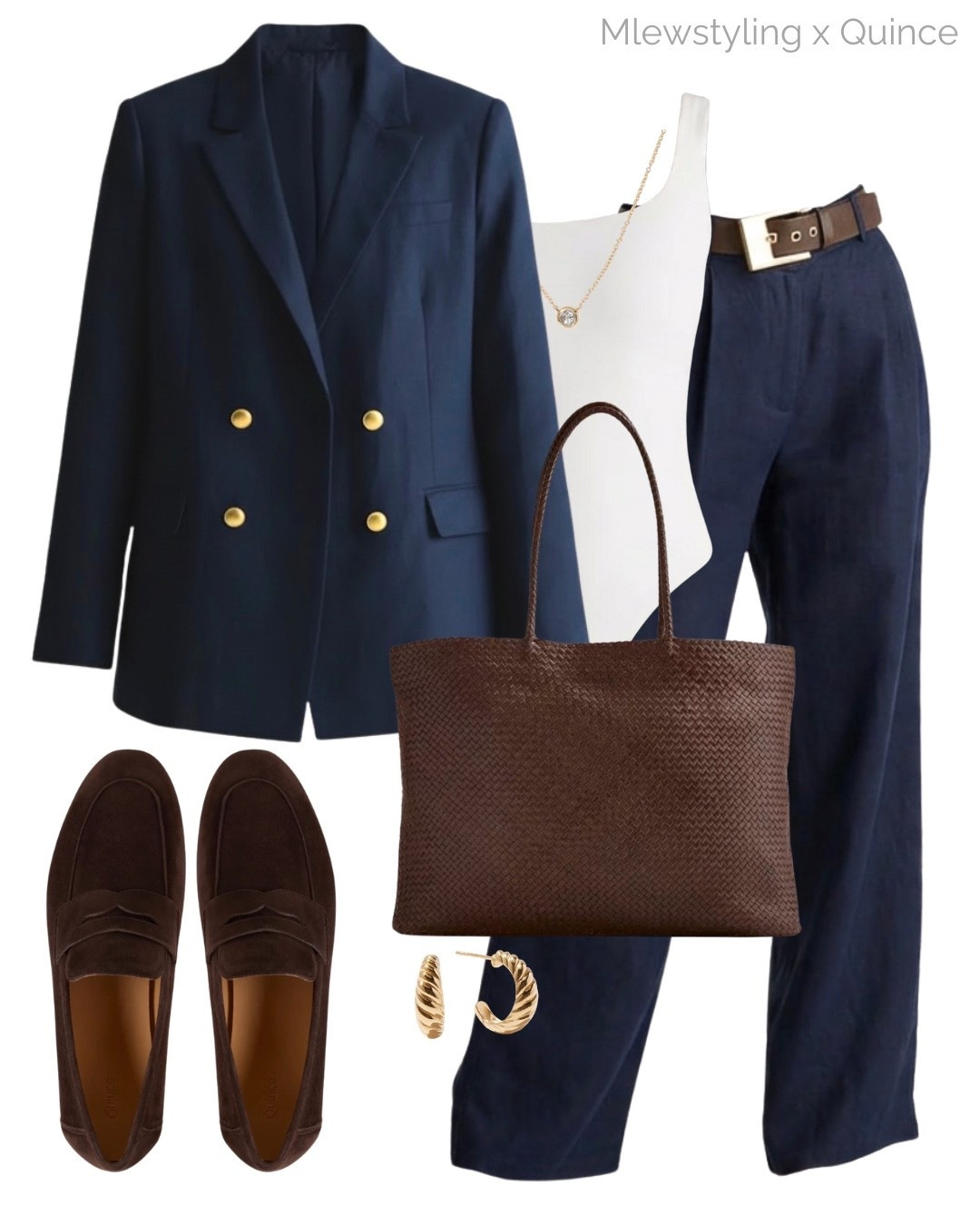 Navy linen blazer outfit 2: styled with the matching linen trousers 🤎

#QuincePartner @Quince 

Tags: spring outfit, white bodysuit, tailored linen pants, chocolate brown suede loafers, capsule wardrobe, leather belt, office outfit, casual workwear 

#LTKMothersDay #LTKootd #LTKWorkwear