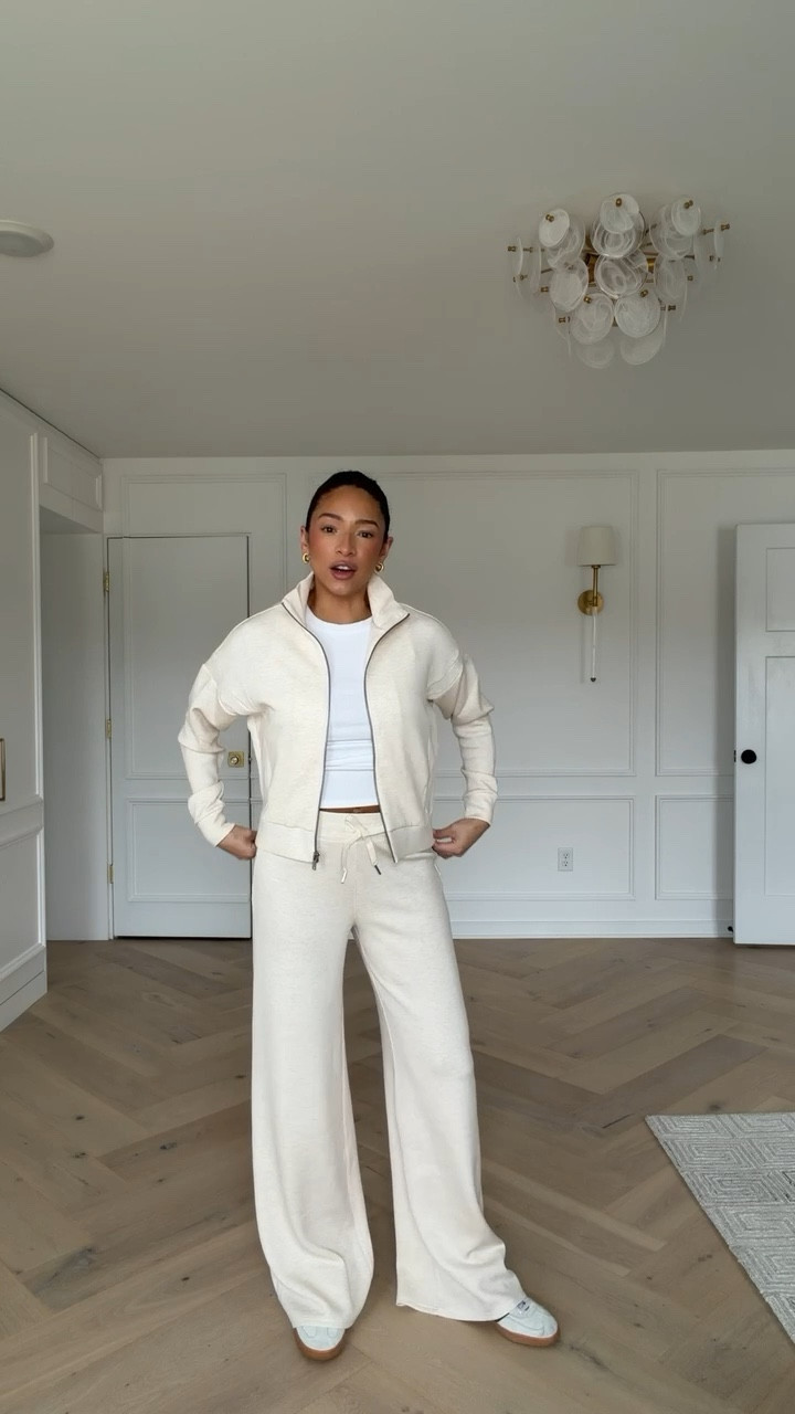 Use code NENAXSPANX for 15% OFF your first order! This color is perfect for transitioning into spring 😍 Wearing size S track jacket and size S Tall wide leg pants 

work from home outfit, airport outfit, travel outfit, errands outfit, casual outfit, mom outfit, postpartum outfit, loungewear, matching set, spring outfit, spring style, spring fashion

#LTKTravel #LTKmomlife #LTKSeasonal