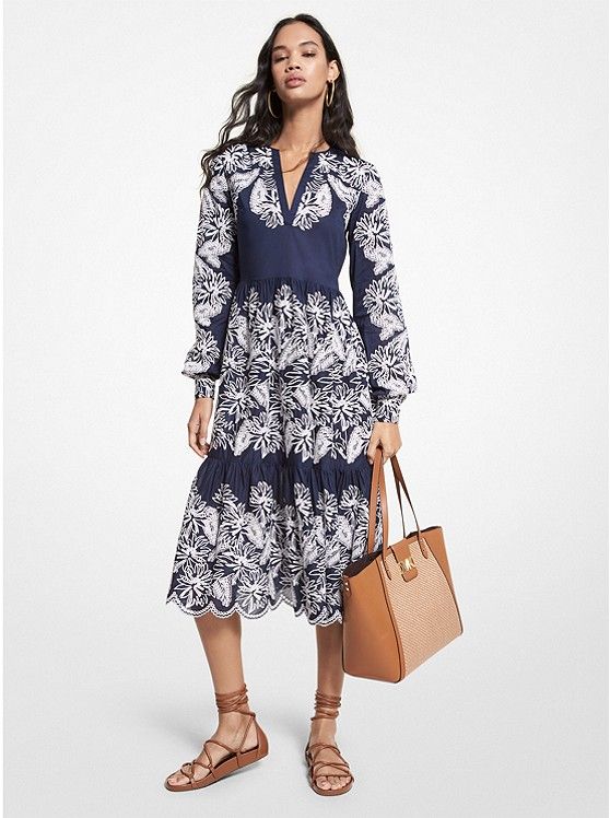 Palm Eyelet Cotton Caftan | Michael Kors US