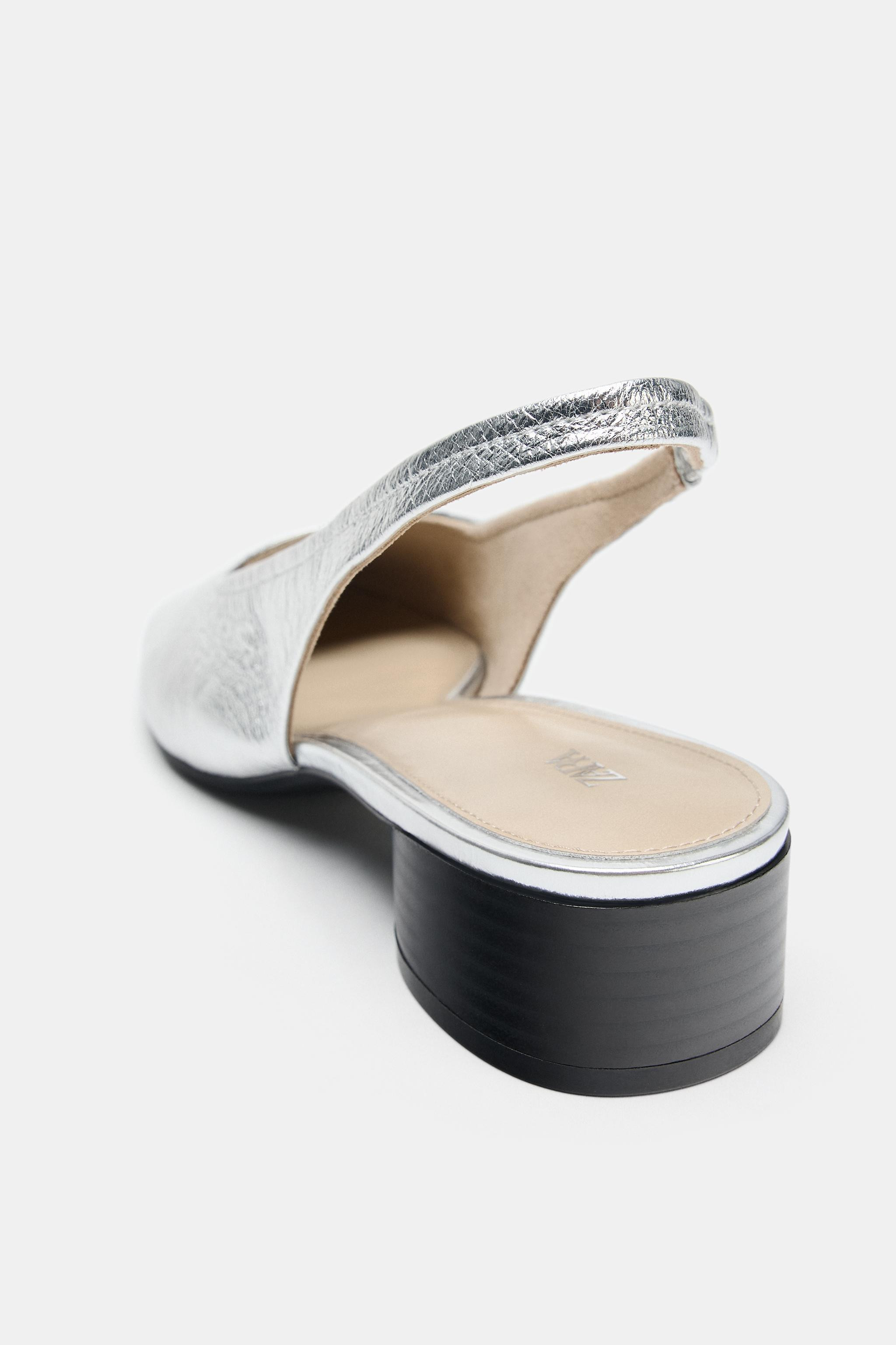 Leather slingback shoes. Metallic effect upper. Topstitching detail on the front. Elasticated sli... | Zara US
