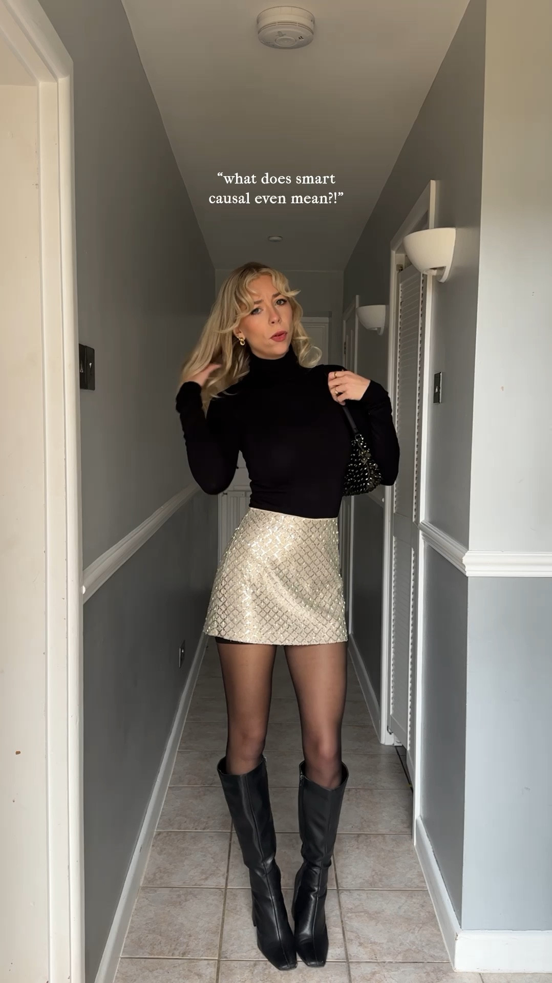 Winter Outfits, Cozy Layers, Wool Blazer, Mini Skirts, Knit Polo Neck Jumper, Jeans, Trousers, White Top, Knee Boots, Sequin Style, ASOS, Weekday, H&M

#LTKuk #LTKWinterSale #LTKwinter
