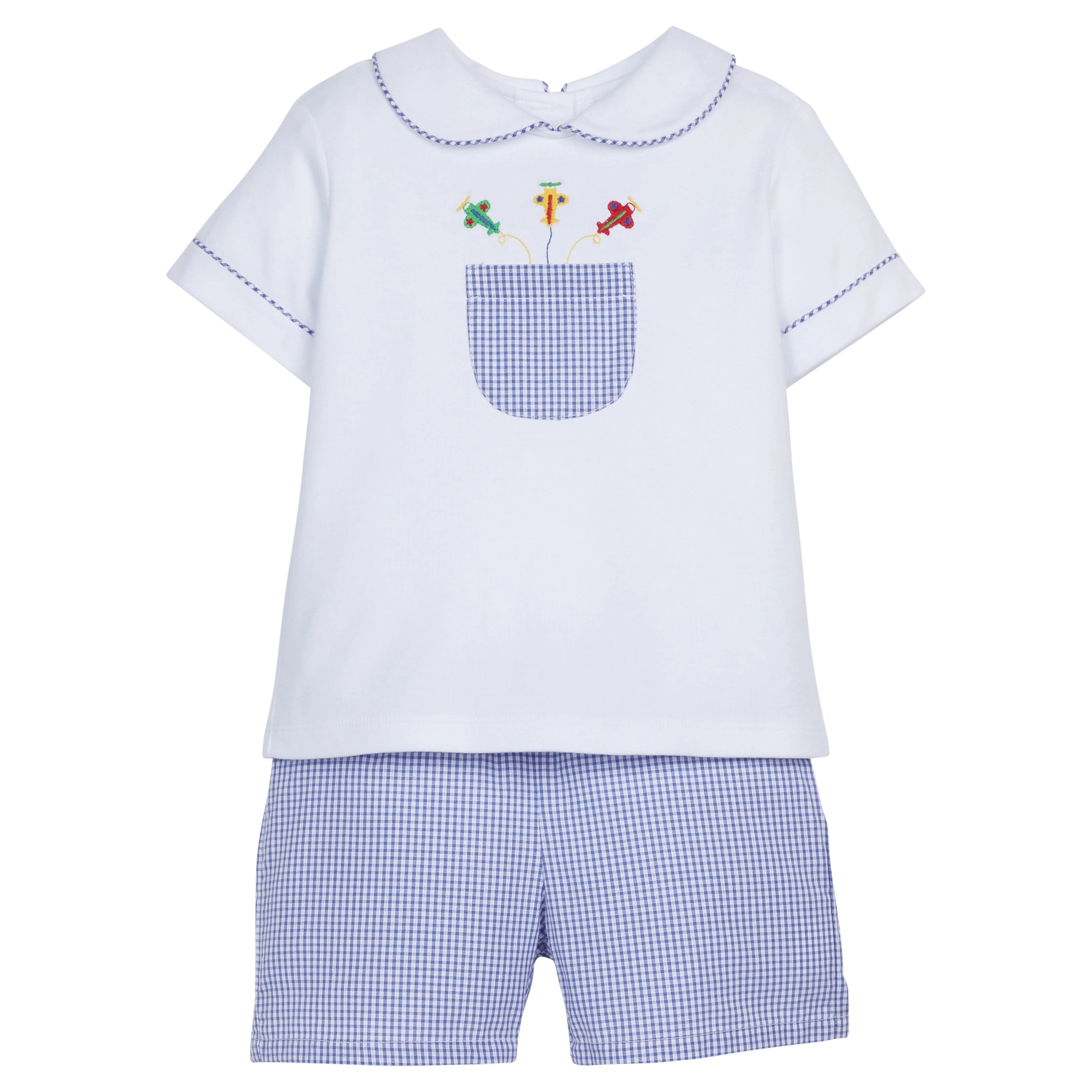 Embroidered Peter Pan Short Set - Airplanes | Little English