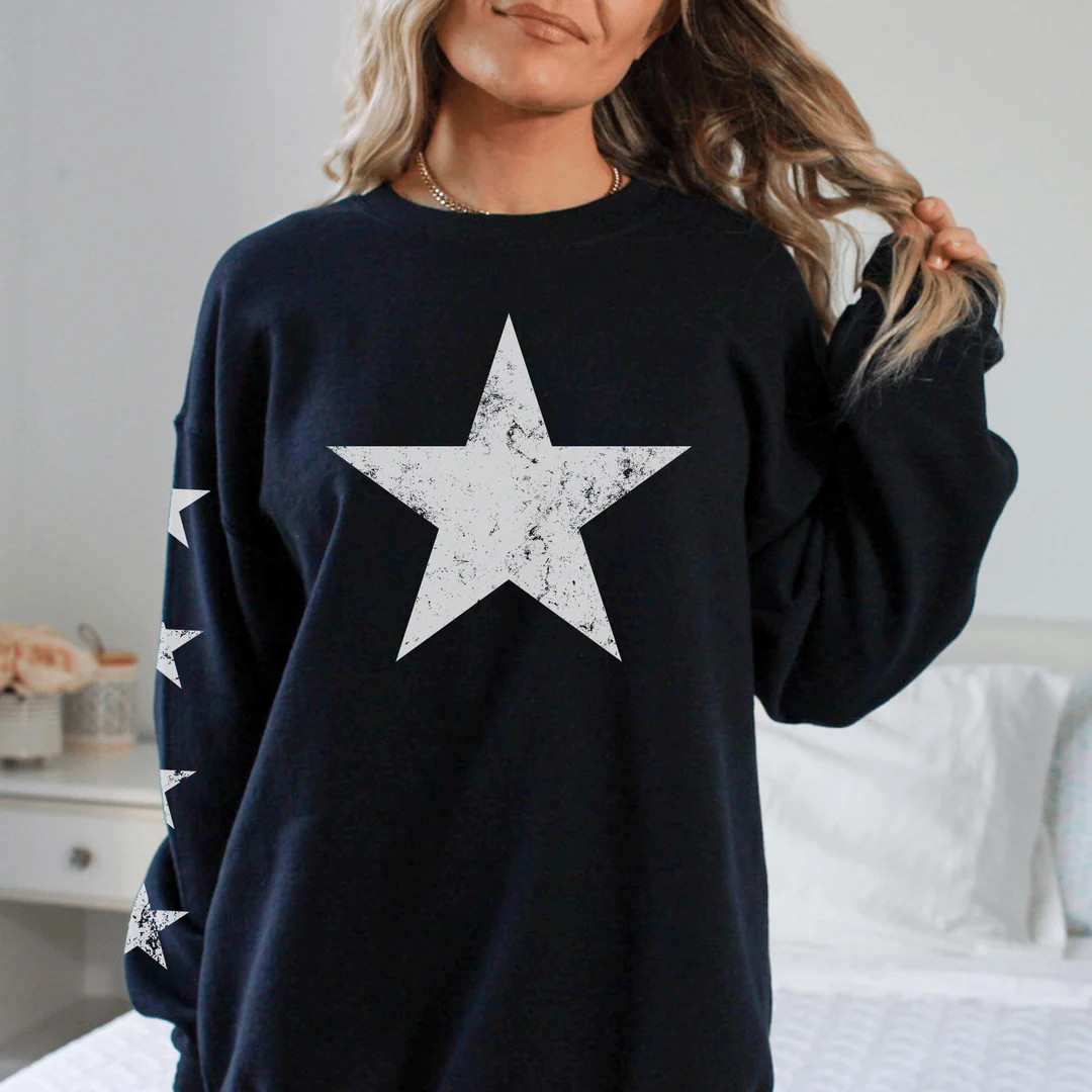 Star Sweatshirt Trendy Oversized Fit Grunge Star Crewneck Oversized Aesthetic Girlfriend Gift Y2k... | Etsy (US)