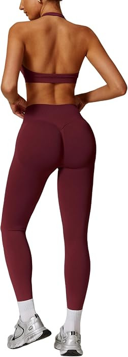 ABOCIW Workout Sets for Women Seamless Scunch Butt Lifting Impact Leggings Halter Sports Bra 2 Pi... | Amazon (US)