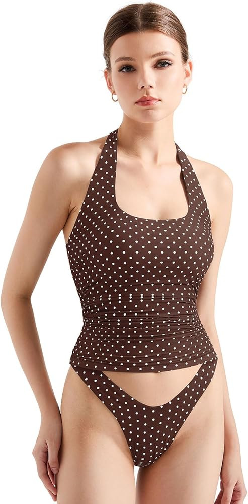 SUUKSESS Women Halter Tank Tops Double Lined Backless Y2K Trendy Going Out Tops | Amazon (US)