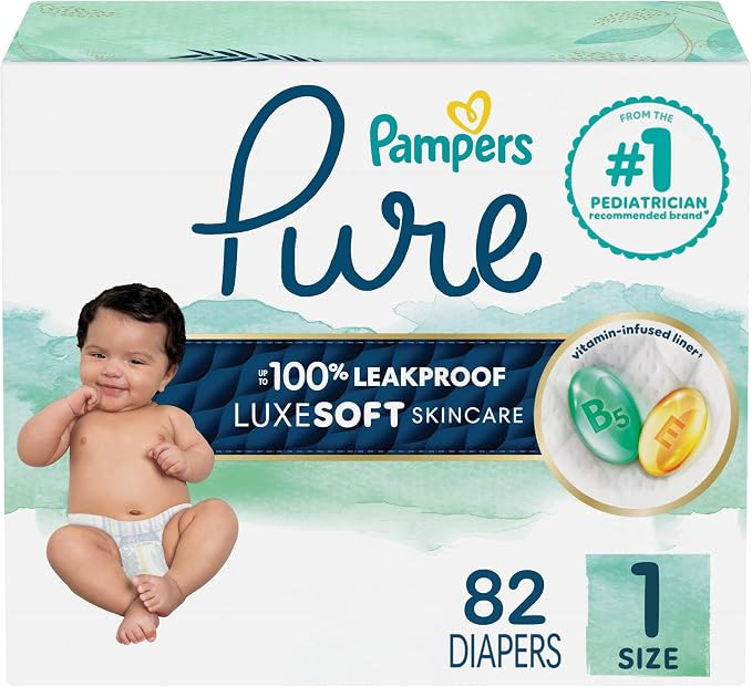Pampers Pure Baby Diapers, Size 1 (8-14 lbs), 82, Up to 100% Leakproof, Premium Hypoallergenic So... | Amazon (US)