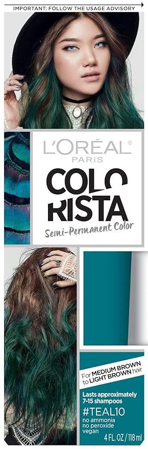 L'Oreal Paris Colorista Semi-Permanent Hair Color For Brunettes, Teal | Amazon (US)