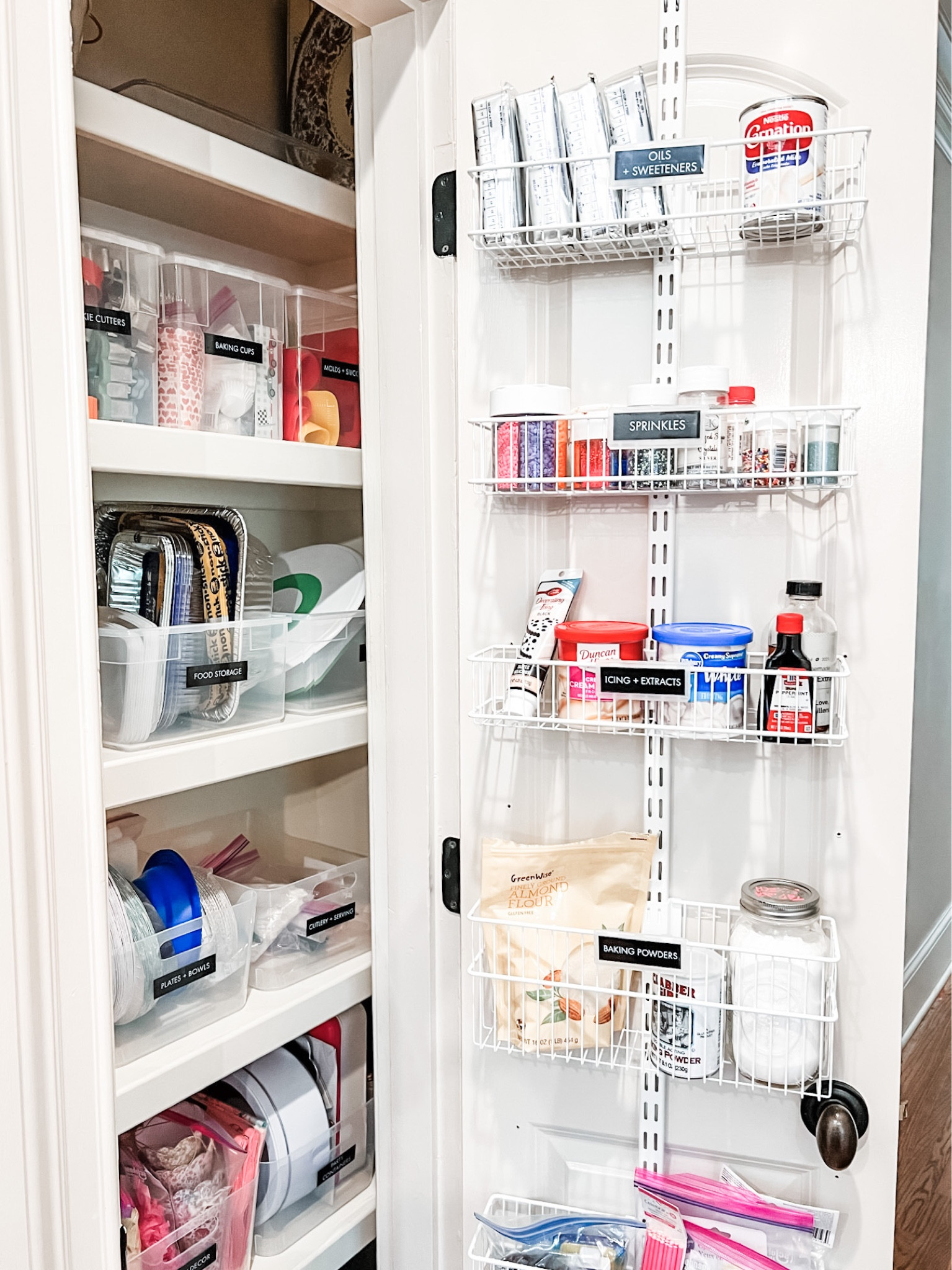 Love to bake? 🎂 🍰 🧁 What if you had a pantry dedicated to all your baking supplies? Well, that’s what we did for this client! They had a secondary closet off the kitchen and we used that to store baking supplies, food storage products and paper plates + plastic utensils. Once again, we utilized door space with an over the door rack. All the baking supplies are easily accessible and visible with clear bins and labels. A bakers dream! 

#LTKhome #LTKfamily #LTKparties
