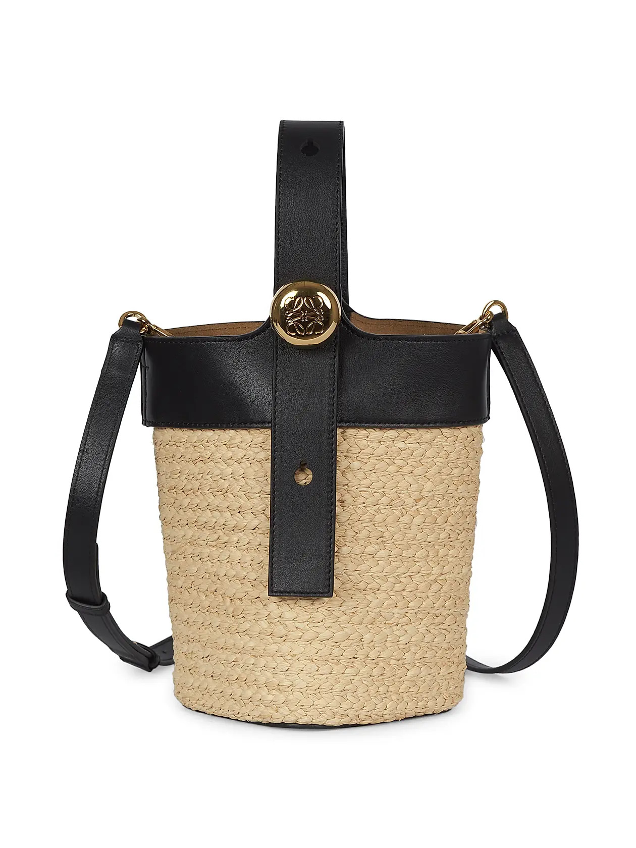Mini Pebble Raffia & Leather Bucket Bag | Saks Fifth Avenue