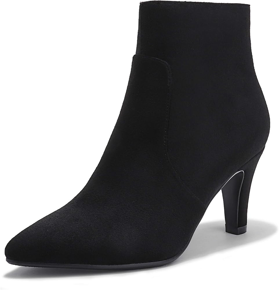 IDIFU Women's CLARA-Z Pointed Toe High Heel Ankle Booties Zipper Buckle Strap Short Boots | Amazon (US)