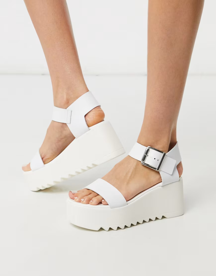 Steve Madden Lake chunky flatform sandal in white leather | ASOS (Global)