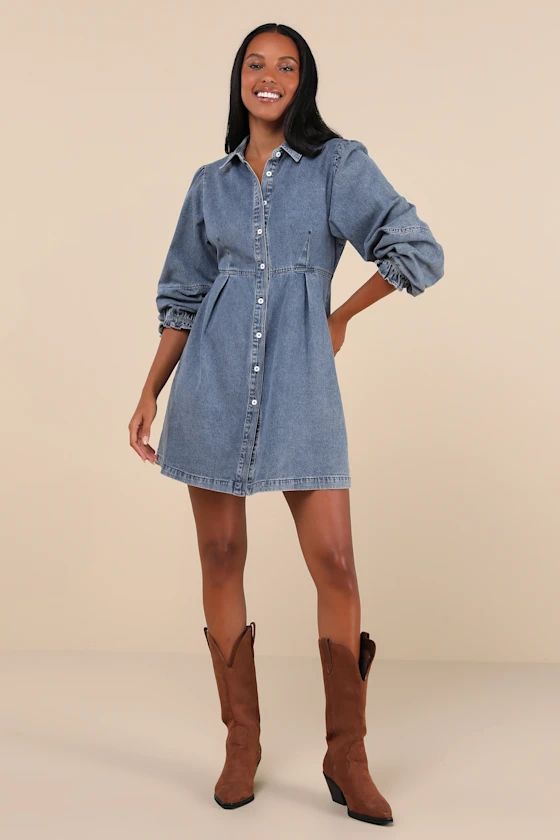 Uniquely Darling Medium Wash Denim Mini Dress With Pockets | Lulus