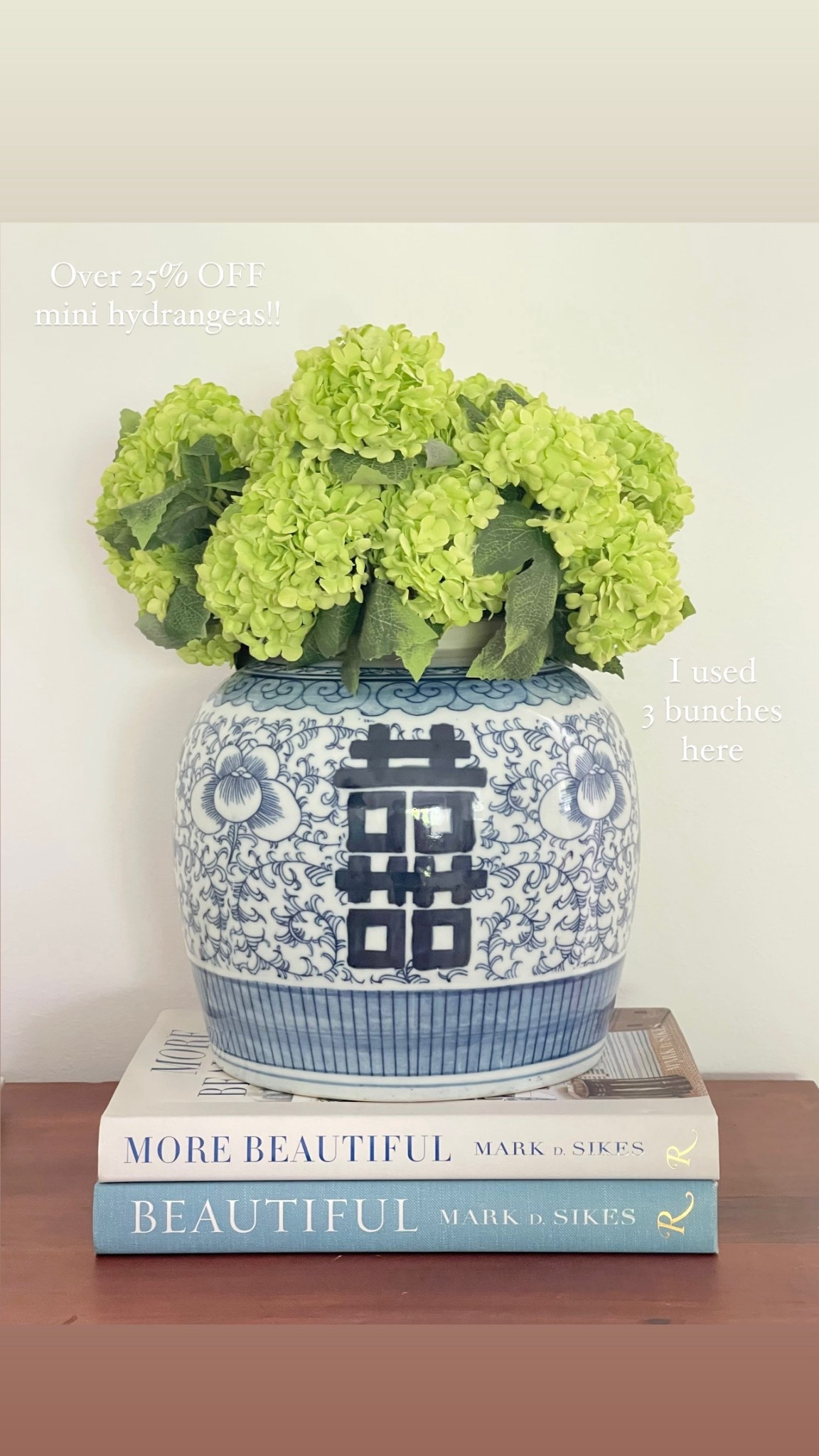 These faux mini limelight hydrangeas are so cute and currently over 25% OFF on Amazon right now!! 🙌🏻 I used 3 in this blue & white ginger jar (recent HomeGoods find!!)

#LTKSaleAlert #LTKFindsUnder50 #LTKHome