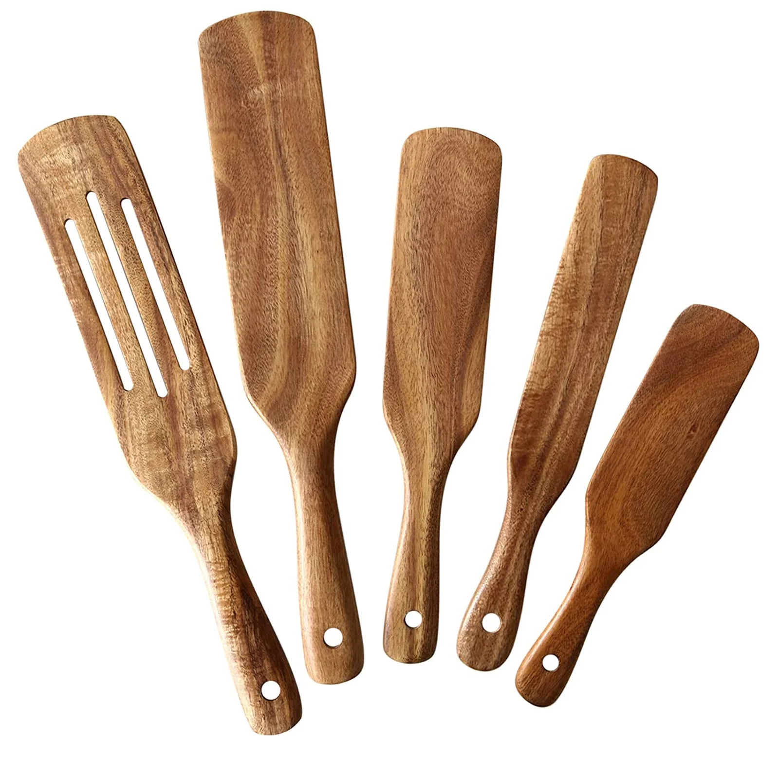 Wooden Cooking Utensils, 5Pcs Natural Teak Kitchen Utensil Set Heat Resistant Non Stick Wood Cook... | Walmart (US)