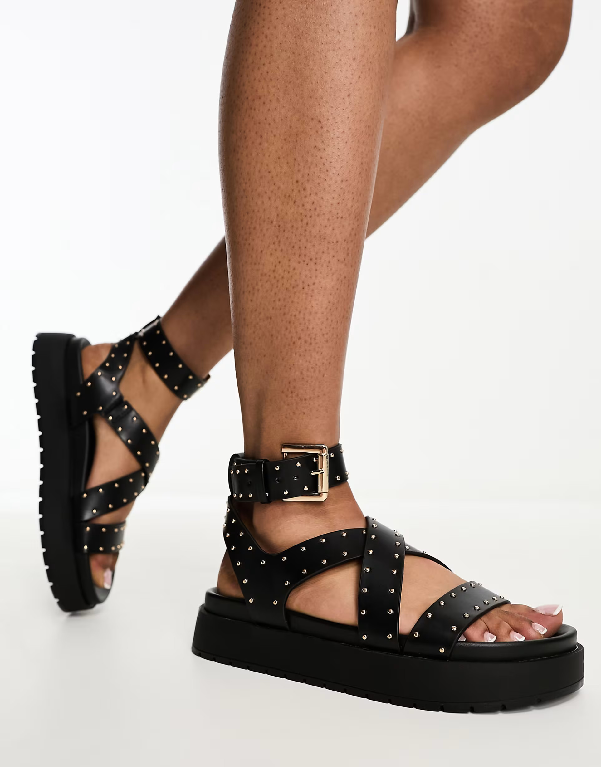 Bershka flatform studded sandals in black | ASOS (Global)