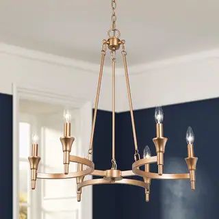 Mid-century Modern 6-light Chandelier Wagon Wheel Candle Lights Brass Gold Metal - D 25" x H 85" | Bed Bath & Beyond