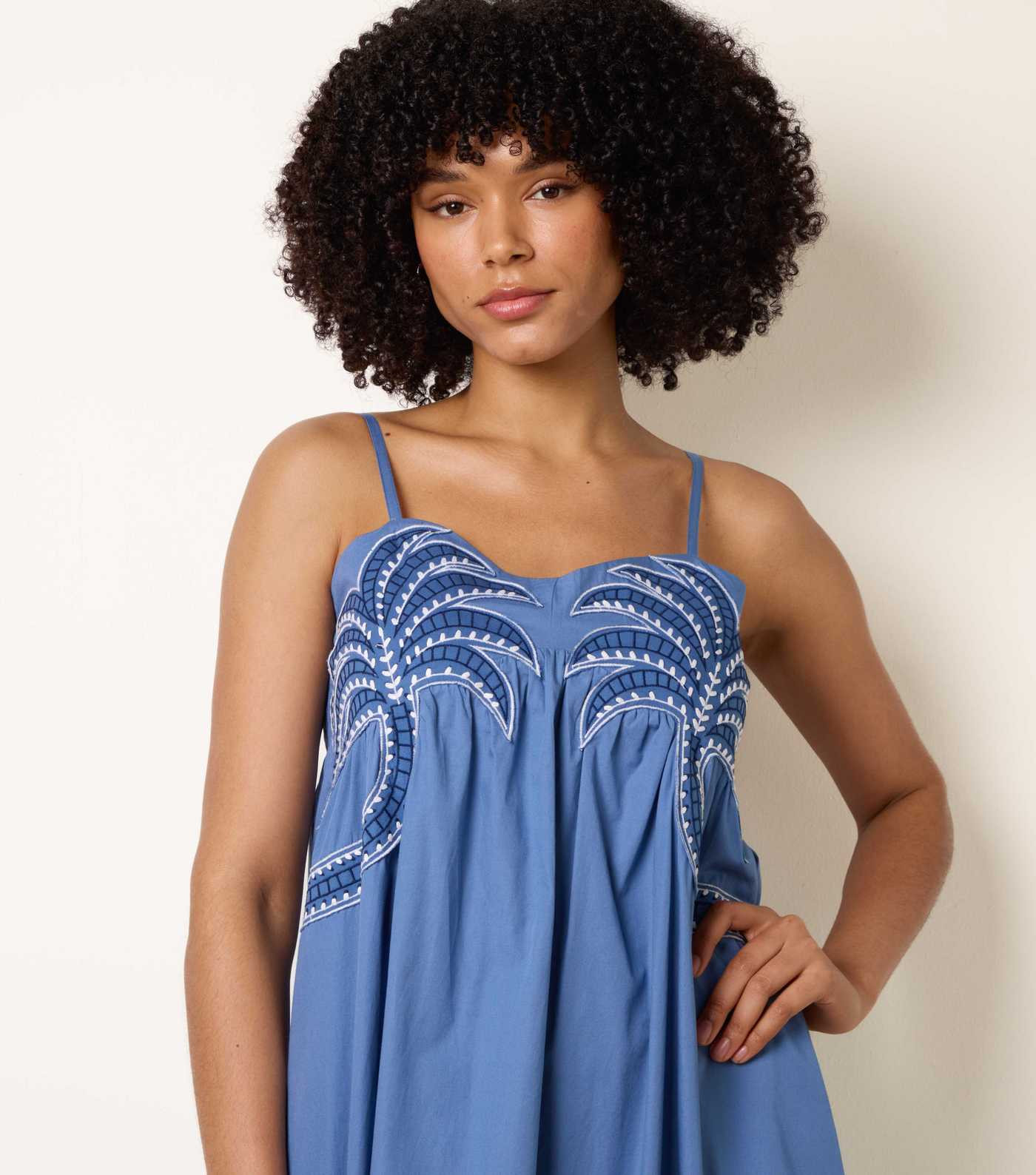 Blue Vanilla Blue Palm Tree Embroidered Midi Smock Dress | New Look | New Look (UK)