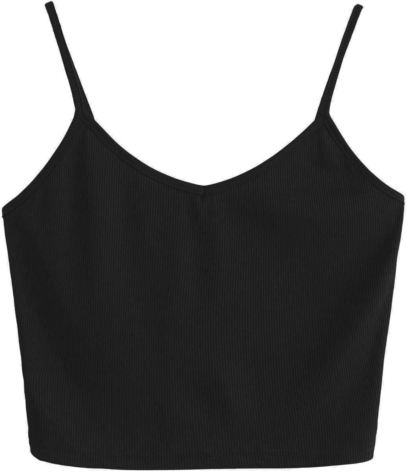 SheIn Women's Casual V Neck Sleeveless Ribbed Knit Cami Crop Top | Amazon (US)