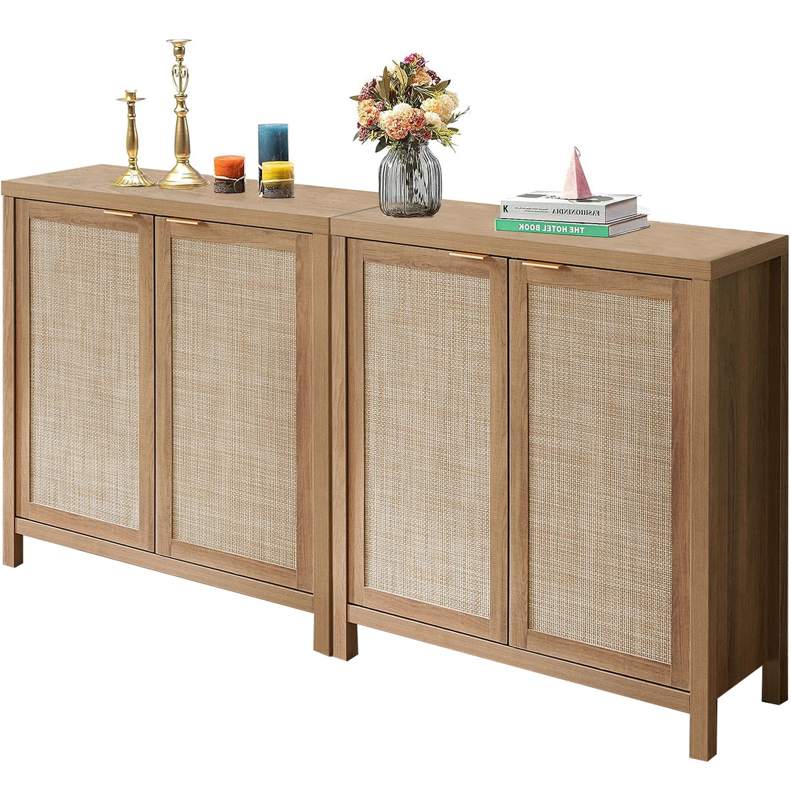 Sanspredet Sideboard Buffet Cabinet Set of 2, Rattan Cabinet with Doors Farmhouse Kitchen Storage... | Walmart (US)
