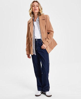 Juniors' Double-Breasted Long-Sleeve Peacoat, Created for Macy's | Macy's