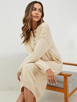 YKR Womens Long Sweater Dress Midi Oversized Long Sleeve Maxi Sweater Dress | Amazon (US)