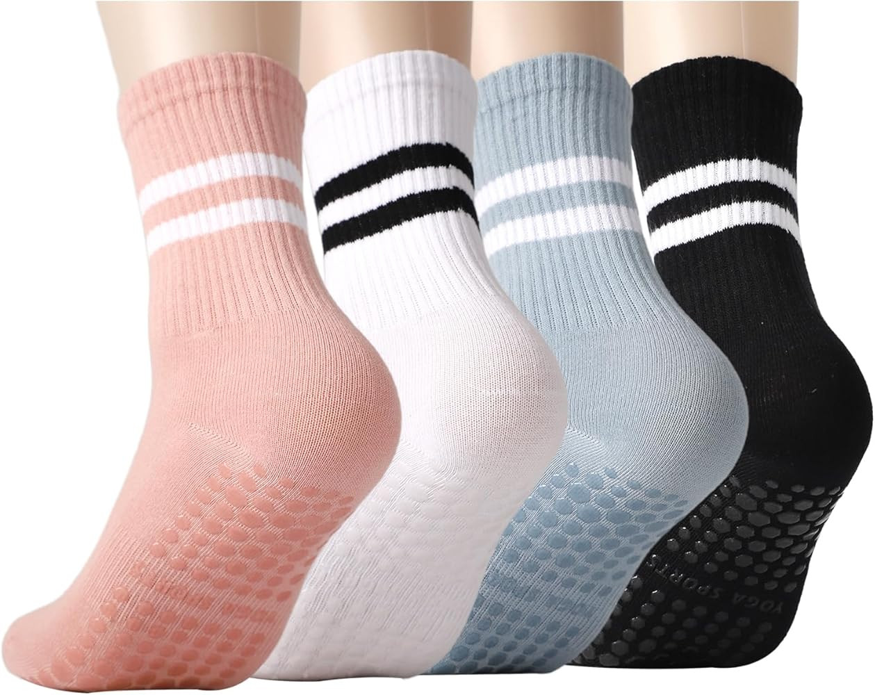4 Pairs Grip Socks for Women, Non Slip Pilates Yoga Socks with Double Stripes Non Slip Socks for ... | Amazon (US)