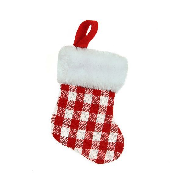 Northlight 7" Red and White Buffalo Plaid Mini Christmas Stocking with Faux Fur Cuff | Target
