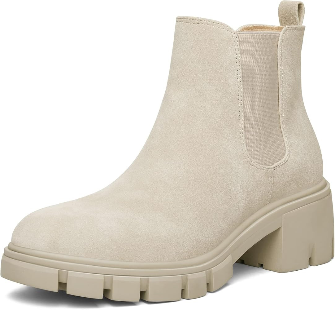 mysoft Women's Platform Chelsea Boots Lug Sole Slip On Chunky Block Heel Ankle Booties | Amazon (US)