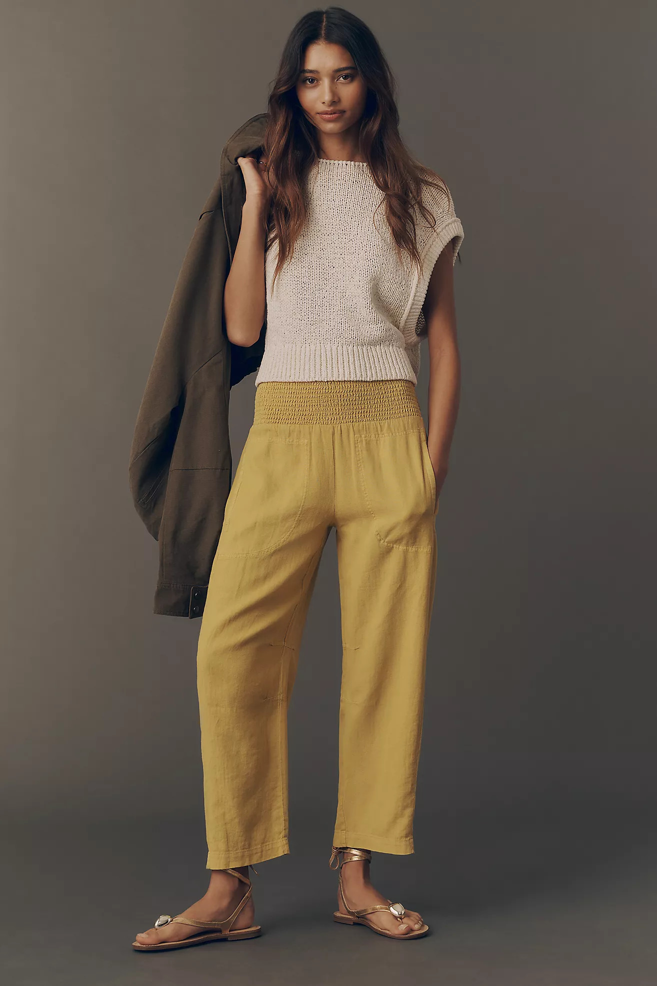 Reese Linen Blend Pull-On Barrel Pants by Pilcro | Anthropologie (US)