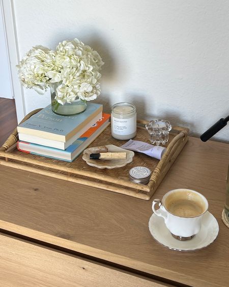 Bedside table details: most of this was thrifted, hand me downs, or bought at local craft markets, but linking a few options that have similar vibes!