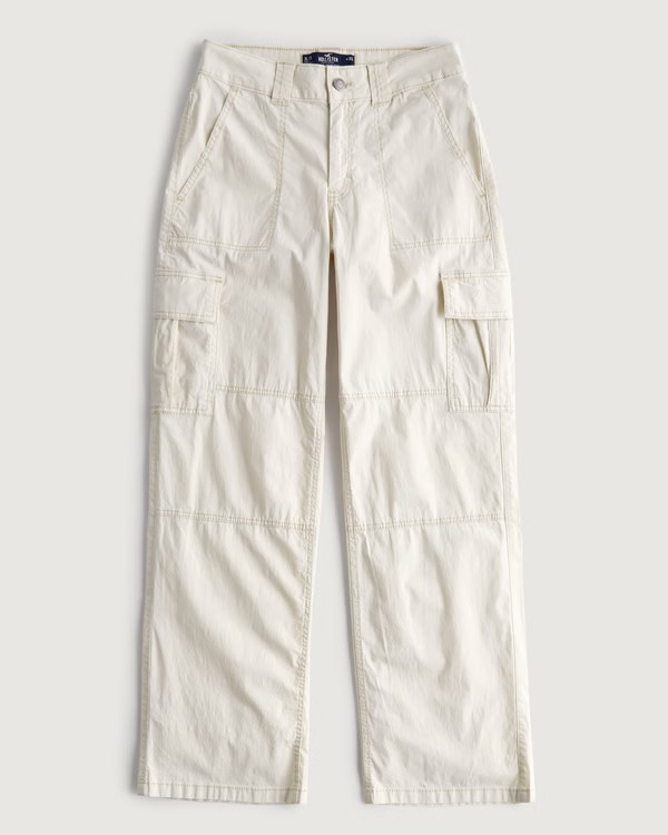 High-Rise Poplin Baggy Cargo Pants | Hollister (US)