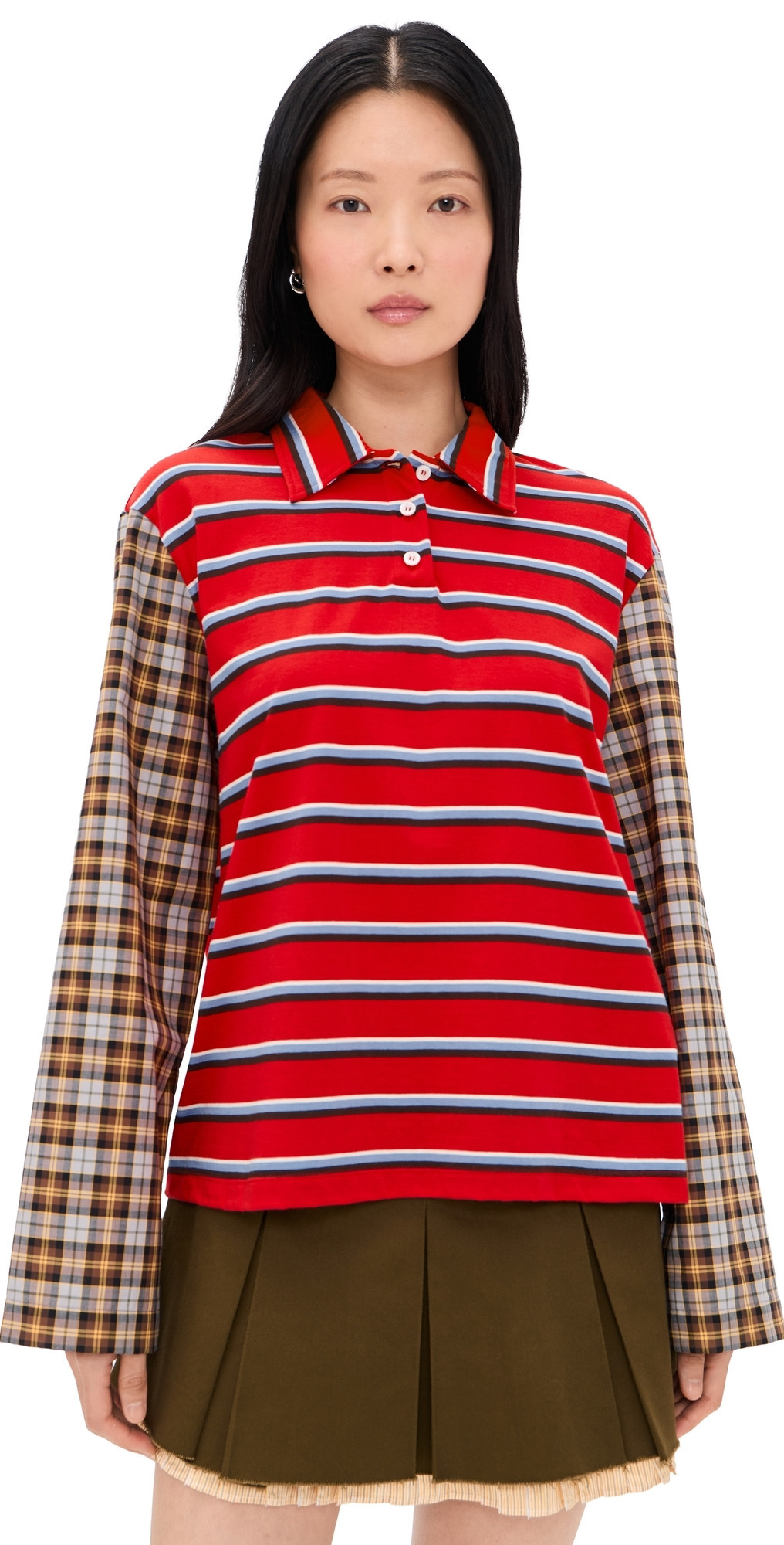MSGM Stripe Long Sleeve Top Red XS | Shopbop