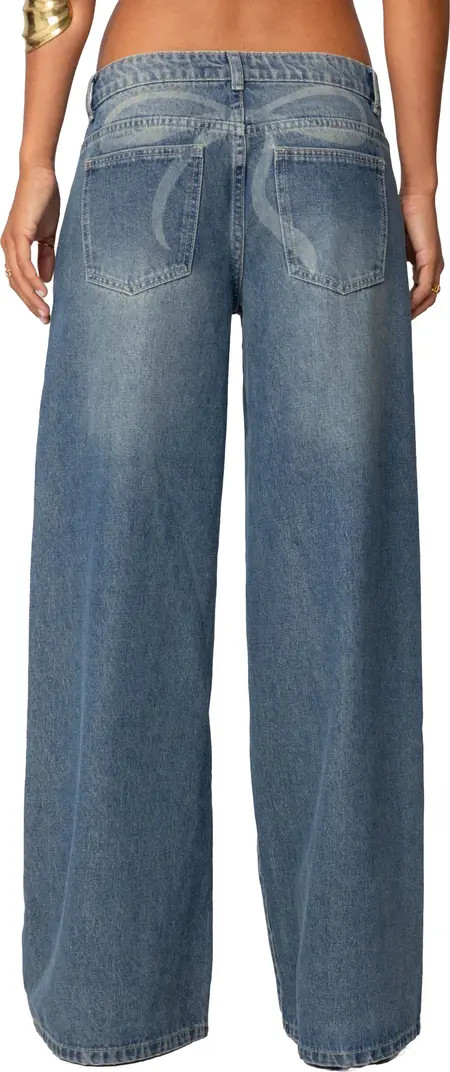 Vyxen Bow Print Low Rise Wide Leg Jeans | Nordstrom