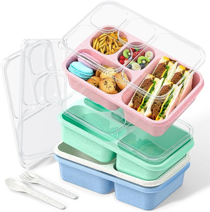 Large Capacity Bento Box for Adults, 4-Piece Set – Stackable Lunch Box with 4 Compartments, Mic... | Amazon (US)
