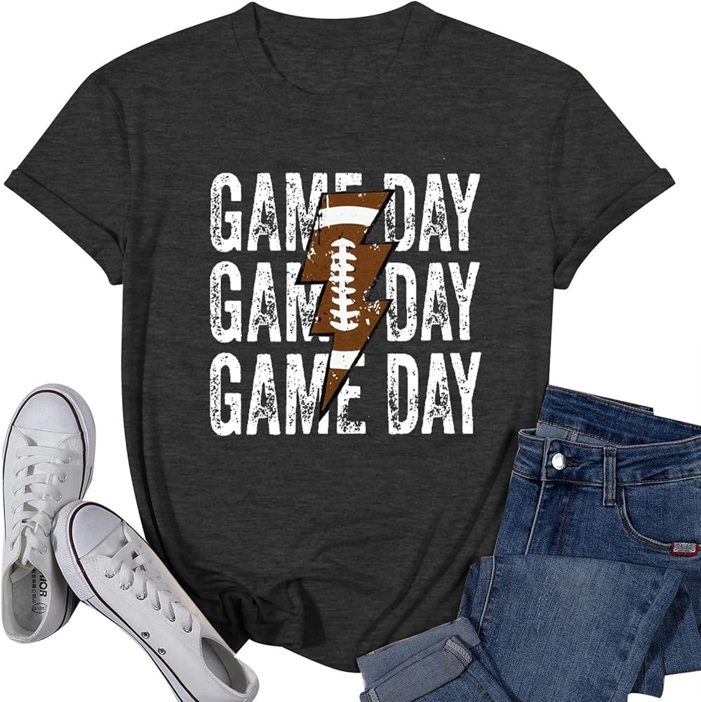 Game Day T-Shirt Woman Lightning Print Short Sleeves Top Vintage Gameday Football Shirt Squad Spo... | Amazon (US)