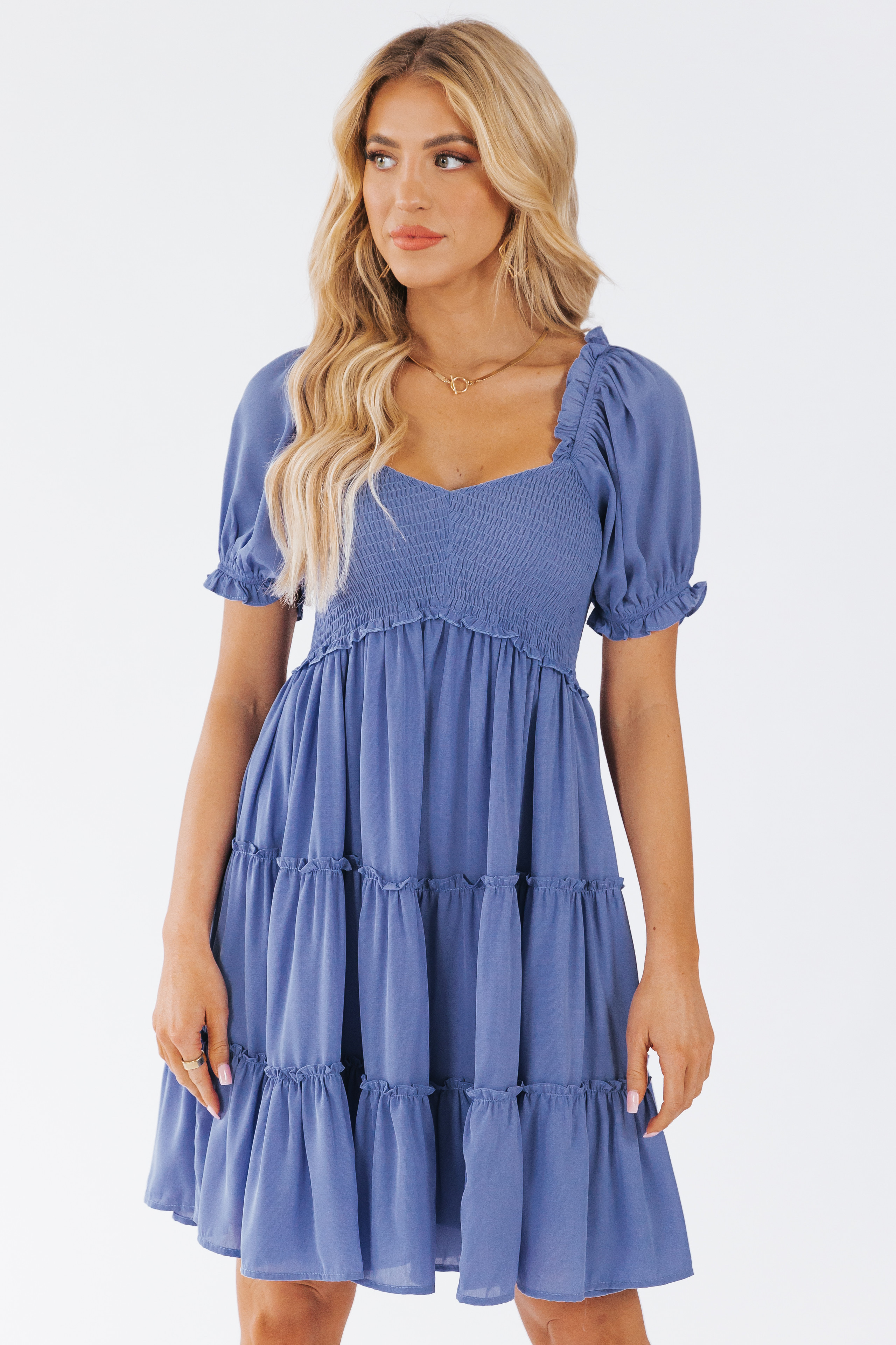Blue Short Sleeve Tiered Mini Dress | Magnolia Boutique