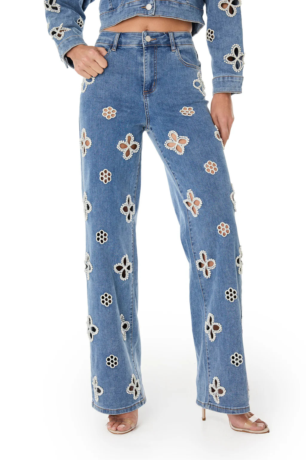 Kaia Pearl High Rise Jean - Medium Blue | The Noli Shop