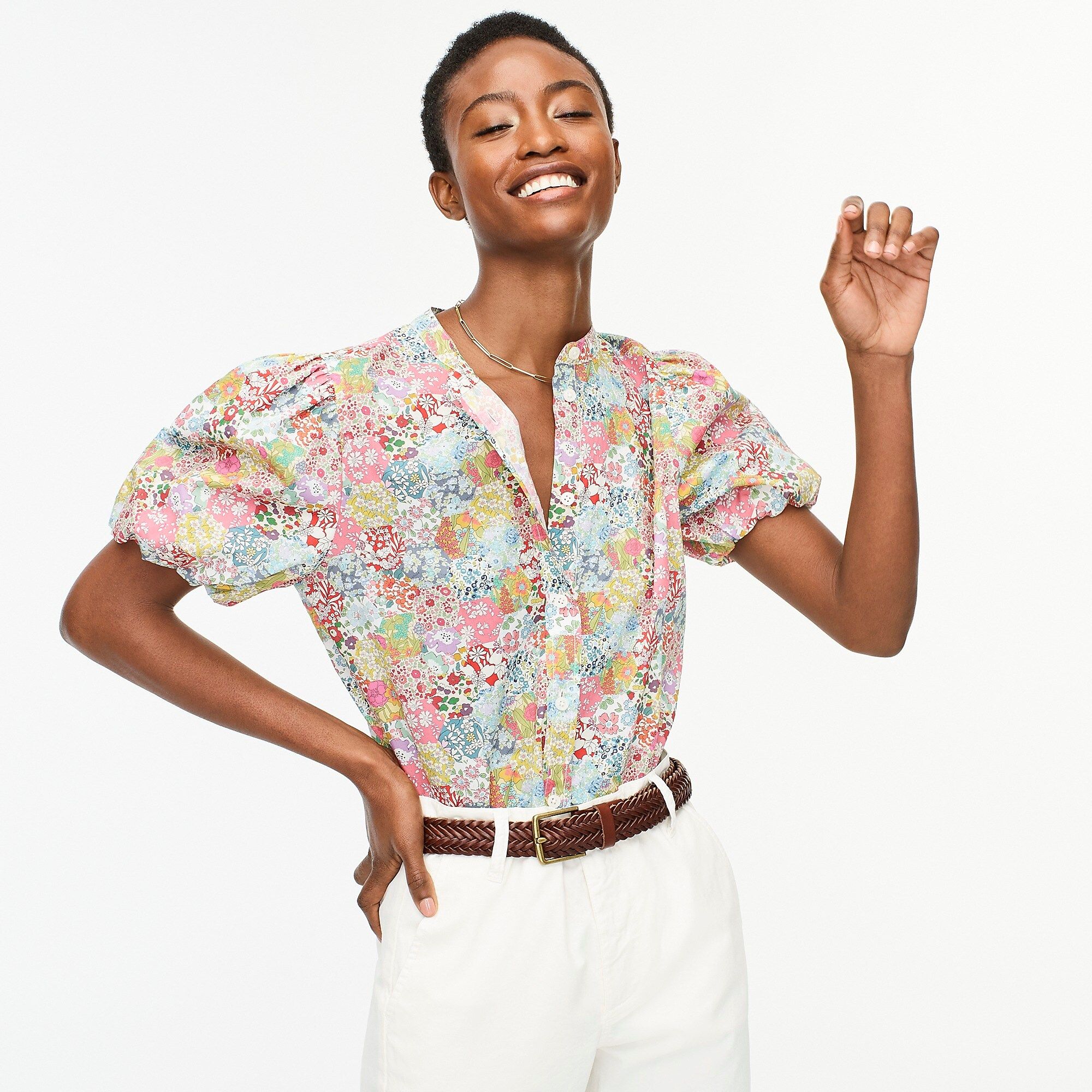 Classic-fit short puff-sleeve top in Liberty® Patchwork Dream floral | J.Crew US