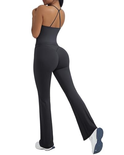 OMKAGI 2 Piece Workout Sets for Women Padded Tank Tops Flare Leggings Pilates Outfits(XL,502-Gray) | Amazon (US)