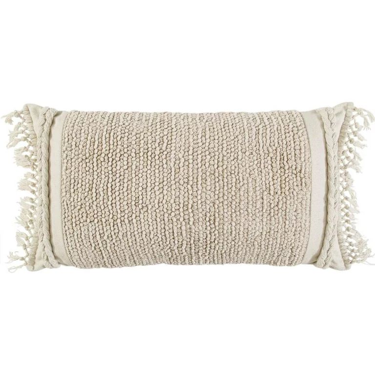 Rizzy Home Solid Texture Macramé Woven Cotton Poly Filled Decorative Throw Pillow, 14"x26", Natu... | Walmart (US)