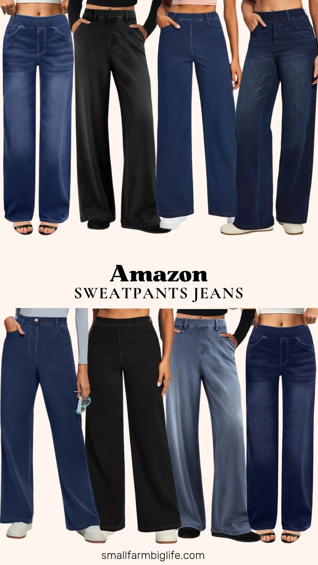 Sweatpant jeans are the comfiest trend in denim right now and this edit rounds up the best pull on stretchy styles worth adding to your closet.

Starting with wide leg options: a dark grey high waisted wide leg sweatpant jean with an elastic waist and four pockets, and a vintage blue version of the same baggy loose fit style.

For everyday basics: a dark blue pull on high waisted straight jean, a black version of the same stretchy baggy style, a medium blue cinch baggy jean with a faux fly, and a dark blue version of the same high waisted style.

Rounding it out is a classic blue pull on baggy jean with a trendy straight leg fit, and a dark blue wash high waisted pull on jean, both perfect for casual everyday wear.

#sweatpantjeans #widelegjeans #pulloJeans #highwaistedjeans #comfydenim 

 #LTKootd #LTKOver40 #LTKSaleAlert