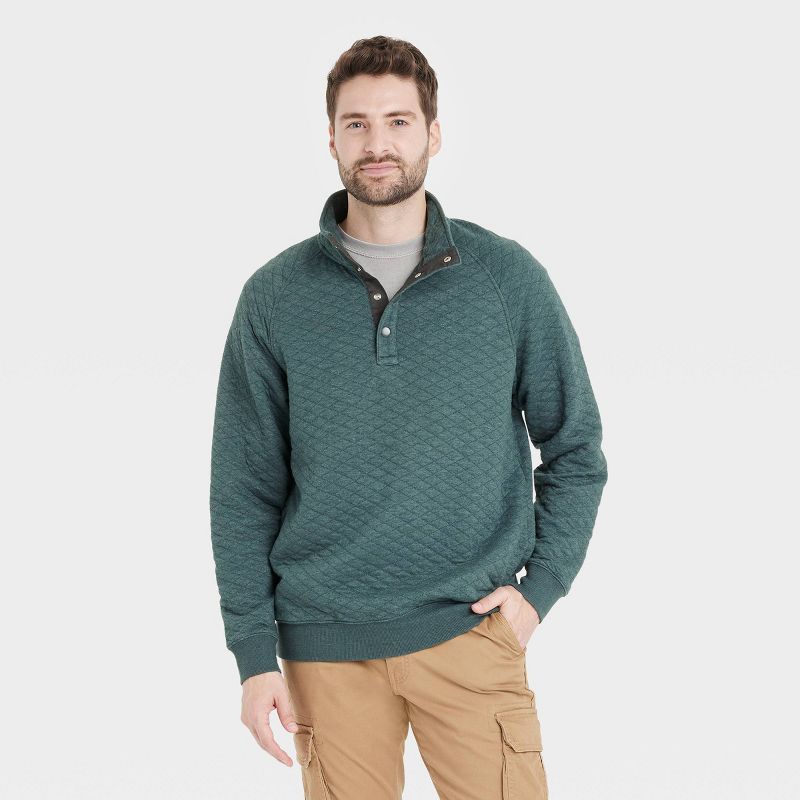 Men&#39;s 1/4 Front Snap Quilted Sweatshirt - Goodfellow &#38; Co&#8482; Green M | Target