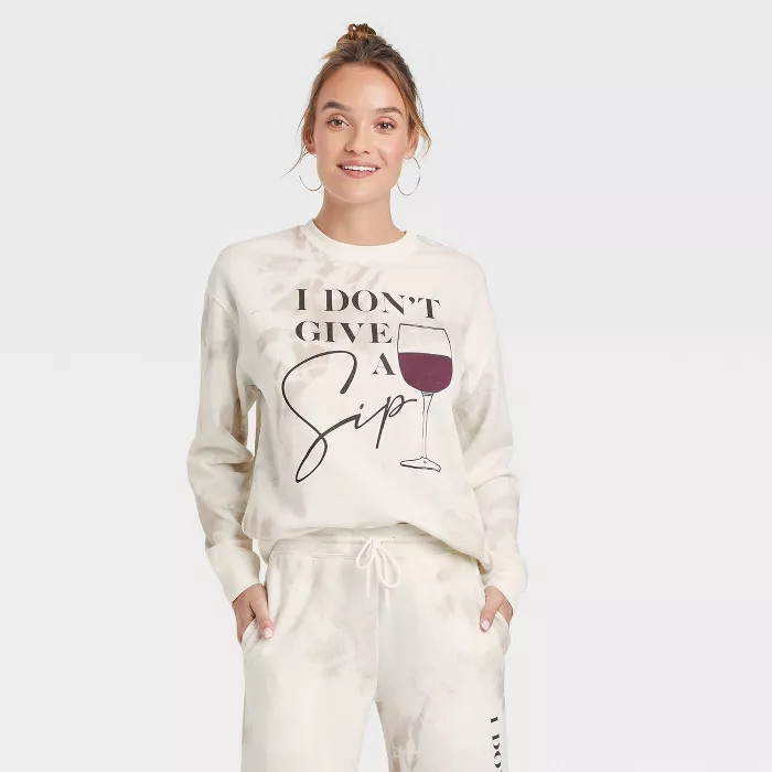 Women's I Don't Give a Sip Graphic Sweatshirt - Cream Tie-Dye | Target